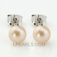 925 silver stud earrings with 6-6.5mm pink button pearls